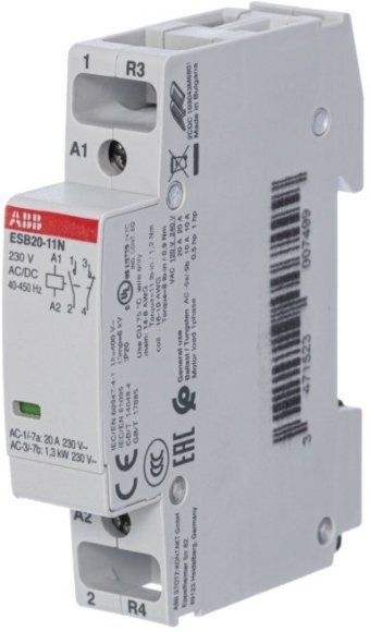 Модульный контактор ABB ESB20 1НО+1НЗ 20А 230В AC/DC, 1SBE121111R0611 в Калининграде